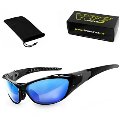 Abbildung von HSE® SportEyes® Sportbrille, Fahrradbrille, Radbrille, Bikerbrille beschlagfrei windabweisend UV400 Schutzfilter, HLT® Sicherheitsglas