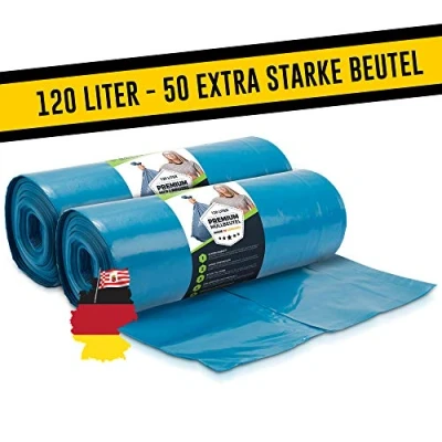 Abbildung von Müllsäcke 120L Blau Extrem Reißfest Abfallsäcke Abfall Beutel XXL Typ 100 Extra Müllbeutel 120 L 70 µ 700x1100 mm LDPE Großer Müllsack Liter