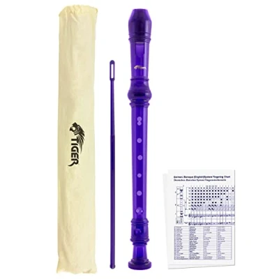 Abbildung von TIGER REC7 PU Diskant/Sopran Schulblockflöte mit Tasche, Flötenputzer und Grifftabelle, Englische/Barocke Griffweise Violett