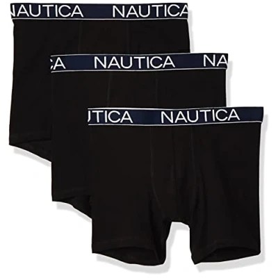 Abbildung von Nautica Herren 3er Pack Klassische Unterwäsche Baumwolle Stretch Boxershorts Retroshorts, Schwarz, Large