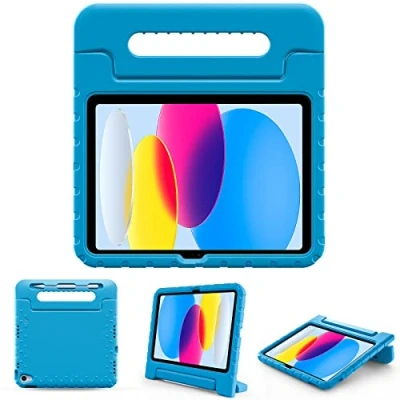 Abbildung von ProCase Kinder Hülle mit Kickstand für iPad 10.Genaration 10.9 Zoll 2022 Modell A2696 A2757, Ultra Leicht Stoßfest Robust Kind Schutzhülle Umwandelbar Handgriff Handle Standfunktion Blau