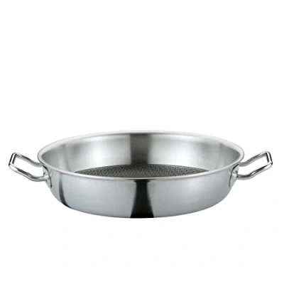 Abbildung von Spring Vulcano Cut Resist Servierpfanne XL, Ø 24 cm, Edelstahl, 7 cm Hochrand Pfanne, Antihaftbeschichtet, Induktionsgeeignet, 5 Lagen Mehrschichtmaterial, Kratzfest, ofenfeste Edelstahlpfanne