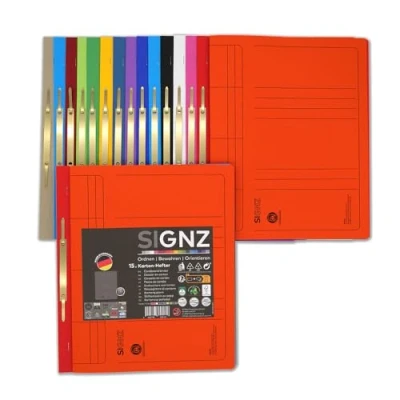 Abbildung von SIGNZ Schnellhefter DIN A4 aus Karton, 15 Stück, gefaltet, farblich sortiert, CO2 neutral hergestellt, made in Germany