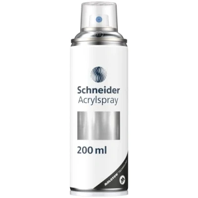 Abbildung von Schneider Paint It 030 Supreme DIY Acryllack (hochdeckende Sprühfarbe, UV beständig, 200 ml, Acrylspray für fast alle Untergründe) silver metallic
