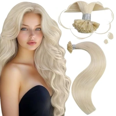 Abbildung von Moresoo Extensions Echthaar Bondings Blond 1g Remy Keratin U Tip Platinblond Hot Fusion Bonding Haarverlängerung 50 Stück 50g 60 cm