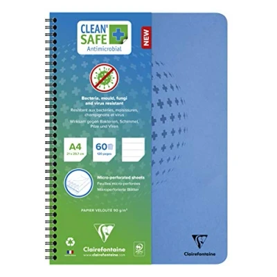 Abbildung von Clairefontaine 82146C Notizbuch, Spiralbindung, Clean Safe, A4, 21 x 29,7 cm, 120 Seiten, abnehmbar, liniert, weißes Papier, 90 g, antimikrobieller Umschlag