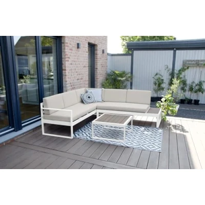 Abbildung von bellavista Home&amp;Garden® Loungeset Gartenmöbel Set Aluminium Ecklounge Lima, (Set, 3 tlg), weiß pulverbeschichtet, für bis zu 5 Personen geeignet