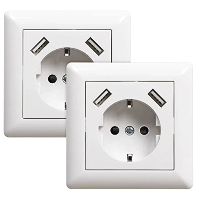 Abbildung von Sasudose 2 Pack Steckdose mit USB Anschluss (Max. 3.4A) Unterputz Schuko Weiß System 55 Reinweiß Glänzend Wandsteckdose Schutzkontakt Passent in Standard Unterputzdose