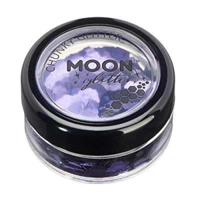 Abbildung von Klassischer grobkörniger Glitter von Moon 100% kosmetische Glitzer für Gesicht, Körper, Nägel, Haare und Lippen 3g Lavendel