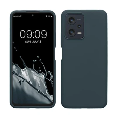 Abbildung von kwmobile Hülle kompatibel mit Xiaomi Redmi Note 12 5G / Poco X5 Silikon Handy Case Handyhülle weiche Oberfläche kabelloses Laden Dunkler Schiefer
