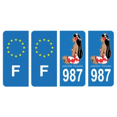 Abbildung von HADEXIA Nummernschild Aufkleber 987, Polynesien, Französisch, DROM &amp; F, Frankreich, 4 Stück