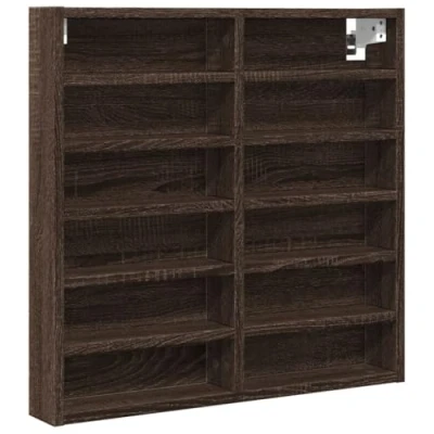 Abbildung von vidaXL Vitrinenschrank, Sammlervitrine 12 Ablagen, Hängevitrine Wandregal für Wohnzimmer, Glasvitrine Wandvitrine Hängeregal, Braun Eichen Optik Holzwerkstoff