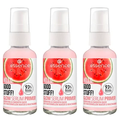 Abbildung von essence HELLO, GOOD STUFF! GLOW SERUM PRIMER, Gesichtsserum, Transparent, feuchtigkeitsspendend, glättend, pflegend, vegan, ohne Alkohol, Parabene, Mikroplastikpartikel, 3er Pack (3x30ml)