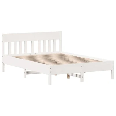 Abbildung von vidaXL Massivholzbett, Holzbett Bett mit Kopfteil, Bettgestell Lattenrost, Doppelbett Bettrahmen Schlafzimmerbett, Weiß 150x200cm Massivholz Kiefer