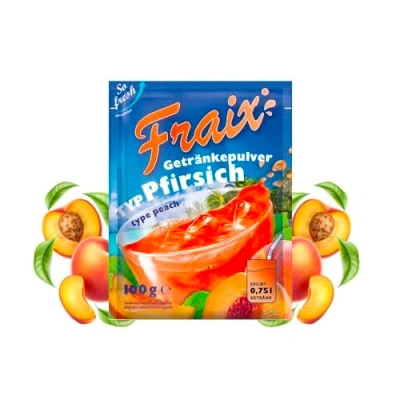 Abbildung von FRAIX Getränkepulver Pfirsich, 50er Pack (50 x 100g) Vorteilspack, Fruitt Instant Pulver mit Peach Geschmack, Fruchtpulver perfekt für Unterwegs, Geburtstagsparty