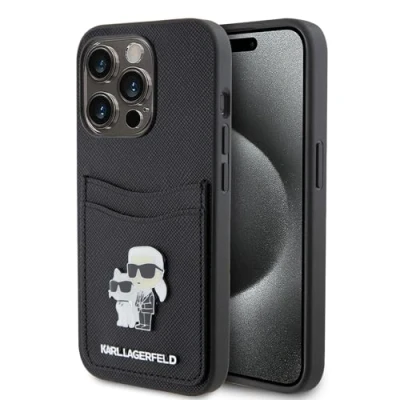 Abbildung von CG MOBILE Karl Lagerfeld Saffiano Schutzhülle mit Kartenschlitz für iPhone 15 Pro (Schwarz)