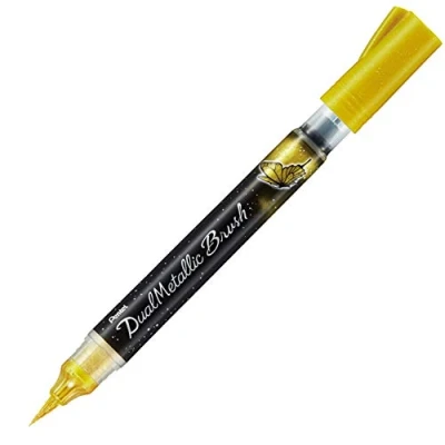 Abbildung von Pentel XGFH DXX Dual Metallic Brush Pinselstift, changierender Glitzertinte, gold/metallic gold, 1 Stück auf Blisterkarte