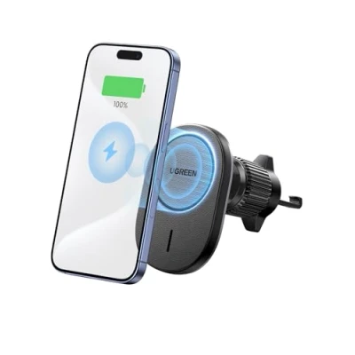 Abbildung von UGREEN Wireless Charger Auto Handyhalterung mit Ladefunktion Magnetisches Kabelloses Ladegerät kompatibel iPhone 16/16 Pro/16 Pro Max/15/14/13/12 Serie, unterstützt Standby Funktion