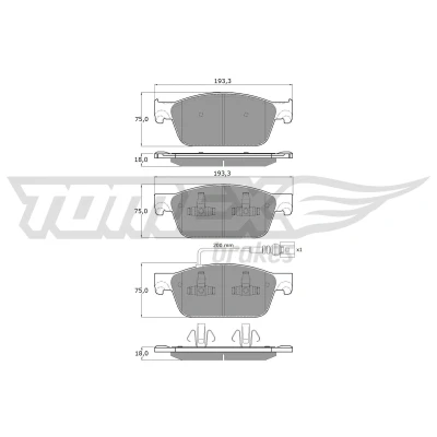 Abbildung von TOMEX brakes TX 16 46 Bremsbelagsatz Vorderachse inkl. Verschleißwarnkontakt VOLKSWAGEN: Transporter 5 Bus, Multivan (7HM, Kastenwagen