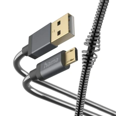 Abbildung von Hama Micro USB Metall Kabel (Lade und Datenübertragungskabel A 2.0 Stecker auf USB, Aluminiumstecker, Knickschutzkabel, elegante robuste Metallummantelung, 1,5 m) anthrazit