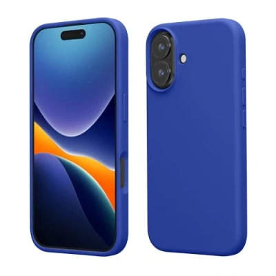 Abbildung von kwmobile Hülle kompatibel mit iPhone 16 Silikon Handy Case Handyhülle weiche Oberfläche kabelloses Laden Baltik Blau