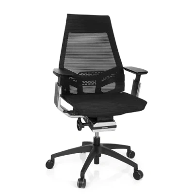 Abbildung von hjh OFFICE 652885 Profi Bürostuhl GENIDIA SMART Black cm Netzstoff Schwarz/Chrom ergonomischer Drehstuhl mit verstellbaren Armlehnen, Sitz neigbar