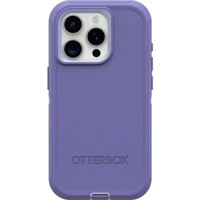 Abbildung von OtterBox Schutzhülle für iPhone 15 Pro (nur) Defender Series Mountain Majesty (lila), Bildschirmlos, robust und langlebig, mit Portschutz, inklusive Holster Clip Ständer