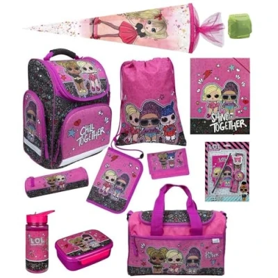 Abbildung von Familando Schulranzen 1. Klasse · ergonomischer Tornister Schultasche für Jungen und Mädchen (Komplett Set mit Schultüte, LOL Surprise)