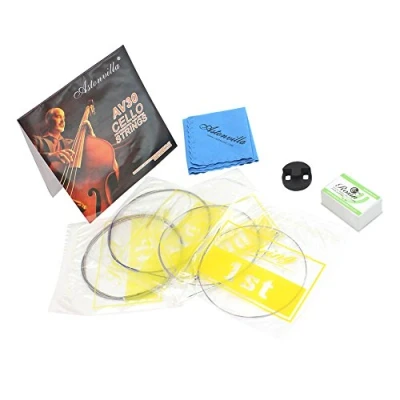 Abbildung von Dilwe 4 in 1 Cello Kits, Saiten Practice Mute Reinigungstuch Kolophonium Instrument Zubehör, Spielzubehör
