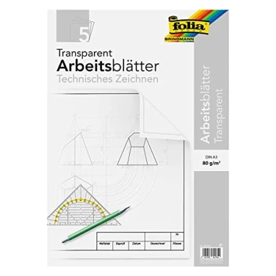 Abbildung von folia 8213/5 Zeichenpapier, Block mit Arbeitsblättern für technisches Zeichnen, DIN A3, 5 Blatt, 80 g/qm, transparent, Vordruck