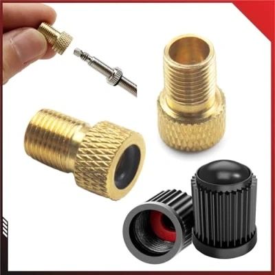 Abbildung von Pitlane Performance® Fahrrad Ventil Adapter Set; Messing für Presta Ventile; 2 Schrader + Kappen Fahrräder, E Bikes, Scooter UVM. (4er Set)