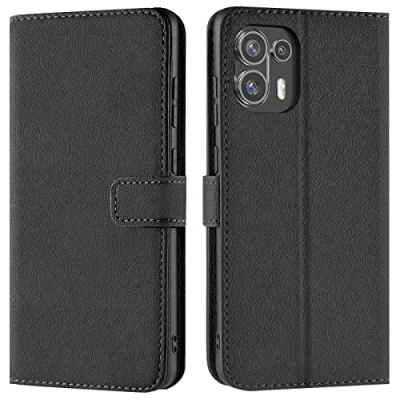 Abbildung von Verco Handyhülle für Motorola Edge 20 Lite Hülle, Bookcase Tasche Flipcover Case [Kartenfächer/Aufstellfunktion], Schwarz