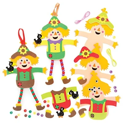 Abbildung von Baker Ross FE655 Vogelscheuche Perlen Bastelset 5er Pack, Herbst Dekoration für Kinder, Kreativsets Kinder zum Basteln und Dekorieren