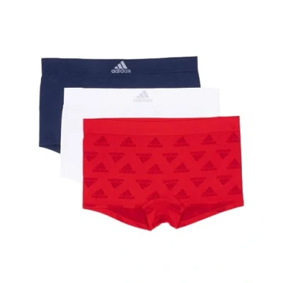 Abbildung von adidas Nahtlose Damen Shorts, Unterwäsche, 3er Pack, Vivid Red W. Logo Jacq/White/Night Indigo, S