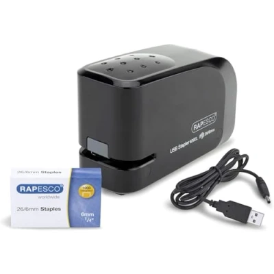 Abbildung von Rapesco 1454 626EL Automatisches USB/Batterie Heftgerät mit 1000 26/6mm Heftklammern, 15 Blatt Heftleistung, Schwarz