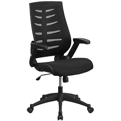 Abbildung von Flash Furniture Designer Chefsessel, hohe Rückenlehne, Mesh, drehbarer, ergonomischer Bürostuhl mit höhenverstellbaren Klapp Armlehnen, Metall, Schwarz, 1 Stück