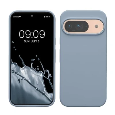 Abbildung von kwmobile Hülle kompatibel mit Google Pixel 9 / Pro Silikon Handy Case Handyhülle weiche Oberfläche kabelloses Laden Hellblau matt