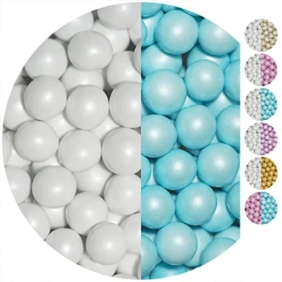 Abbildung von EinsSein® 700g Crispy Schokoperlen Mix Weiss hellblau Perlglanz ca 1,8 cm große Schokokugeln Gastgeschenke Hochzeit Taufe Kommunion Schokodragees Schokolinsen Hochzeitsmandeln Candy Bar Nikah Sekeri