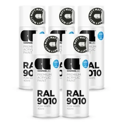 Abbildung von COSMOS LAC Sprühlack Sprühdose 400ml Sprühfarbe für den DIY Bereich, geeignet alle Oberflächen Lackspray 5, RAL 9010 reinweiß matt