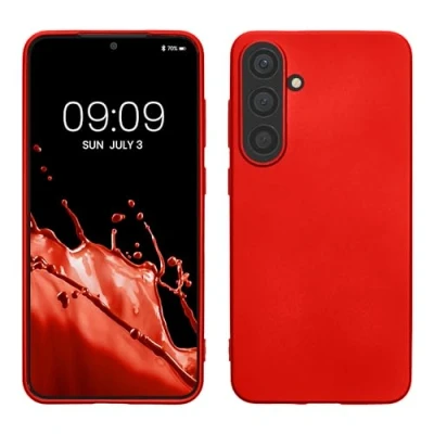 Abbildung von kwmobile Case kompatibel mit Samsung Galaxy S24 Plus Hülle Schutzhülle aus Silikon metallisch schimmernd Handyhülle Metallic Dunkelrot