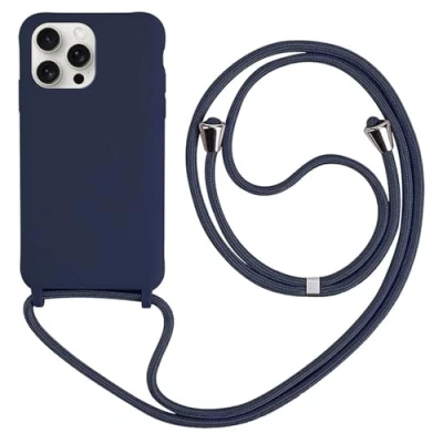 Abbildung von HFYiup Mevis Liquid Silikon Handykette Hülle für iPhone 16 Pro,Verstellbarer Halskette Handyhülle Navy blau