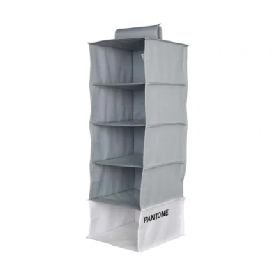 Abbildung von Osama Home Pantone™ Kleiderschrank Organizer, platzsparend, zum Aufhängen, 5 Fächer, Kleidung und Zubehör, vertikal, faltbar, Trennwände für Kleiderschrank, 84 x 30 cm, Grau