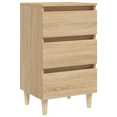 Abbildung von vidaXL 2X Nachttisch mit Massivholz Beinen 3 Schubladen Nachtschrank Nachtkonsole Nachtkommode Schlafzimmer Schrank Kommode Schwarz 40x35x69cm