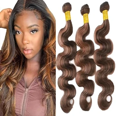 Abbildung von Tuheerst Bundles Human Hair Extensions Capelli Veri Tessitura Body Wave Highlight Brown 3 No Smell Brazilian Remy Umani Brasiliani 18 Pollice