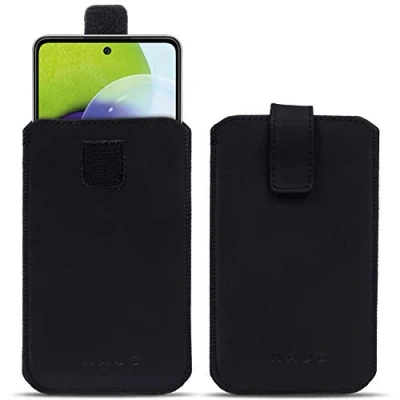 Abbildung von Schutzhülle kompatibel für Samsung Galaxy A52s 5G Tasche Smartphone Lederhülle Pull Tab Handy Sleeve Hülle Cover Schwarz