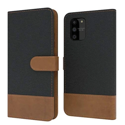 Abbildung von EAZY CASE Tasche kompatibel mit Samsung Galaxy S10 Lite Stoff Schutzhülle Standfunktion Klapphülle im Bookstyle, Handytasche Handyhülle Magnetverschluss und Kartenfach, Kunstleder, Schwarz