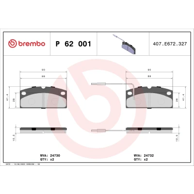 Abbildung von BREMBO P 62 001 Bremsbelagsatz inkl. Verschleißwarnkontakt ohne Zubehör AIXAM: Crossline Schrägheck, A.721 A.741 Schrägheck
