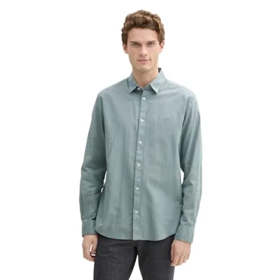 Abbildung von TOM Tailor Chambray Slubyarn Hemd, Herren, Größe: Large, Grey mint