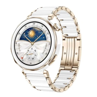 Abbildung von HUAWEI Watch GT 5 Pro 42 mm Smartwatch, Kunstvolles Design, Sportfunktionen auf Profi Niveau, Health Tracking, EKG Monitoring, bis zu 7 Tage Akkulaufzeit, GPS, iOS &amp; Android, Ceramic White