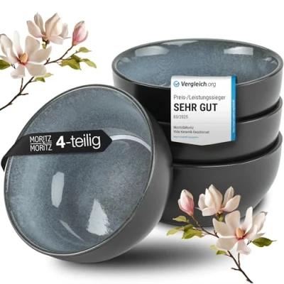 Abbildung von Moritz &amp; Suppenschüssel VIDA 4tlg Miso Schalen Blau, Porzellan, Sandelholz, (Set, 6 tlg, tlg), Japanisches Geschirr Set aus Keramik mit Serviertablett